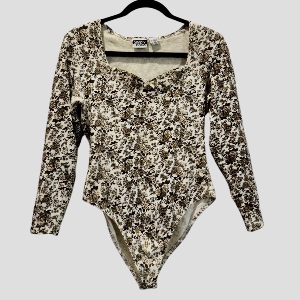 Vintage Y2K Simply Basic Floral Long Sleeve Bodysuit Size Large